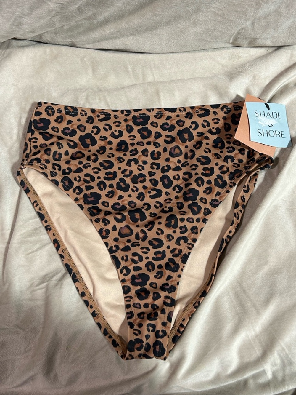 Shade & Shore Leopard High-Waist Bikini‎ Bottoms - Brown & Black
